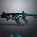Futuristic Sci Fi Weapon Design With Neon Blue Green And Purple Illuminated Details