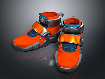 Orange Functional Shoes with Silver Metal Parts and Blue Accents for Daily Use 3d model