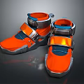 Orange Functional Shoes with Silver Metal Parts and Blue Accents for Daily Use
