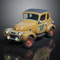 Vintage Yellow Car With Number 12 Red Wheels And Dark Roof
