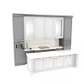 Modern Kitchen Interior With Arched Glass Door Cabinets Stone Countertop Sink Faucet And Appliances