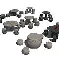 Stone Outdoor Table And Chair Sets With Round Designs And Decorative Stools 3d model