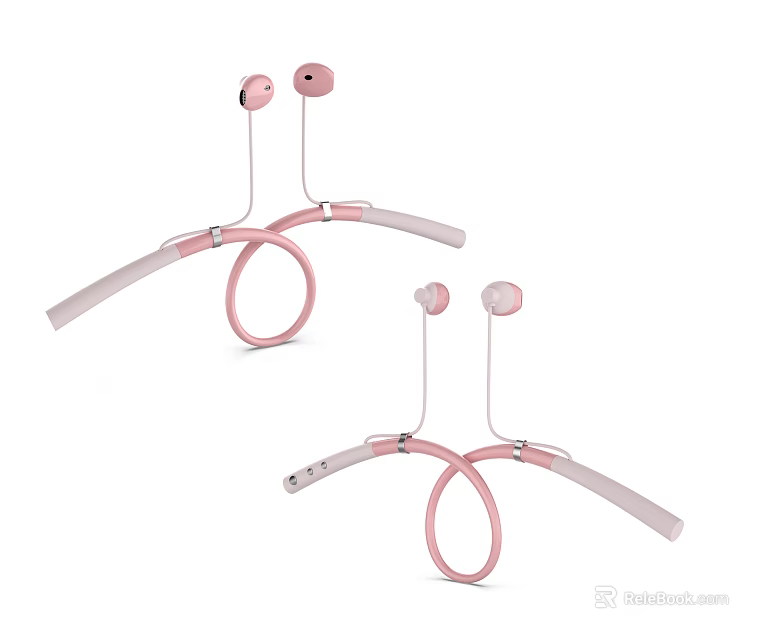 Pink Stylish Neckband Headphones With Built in Speaker And Comfortable Fit 3d model 
