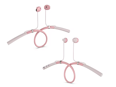 Pink Stylish Neckband Headphones With Built in Speaker And Comfortable Fit 3d model