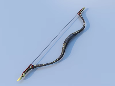 Elegant Traditional Decorative Bow With Intricate Black Design And Gold Accents 3d model