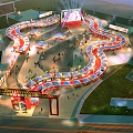 Vibrant Event Gate With Curved Booths Bright Lighting And Crowd In Night Scene