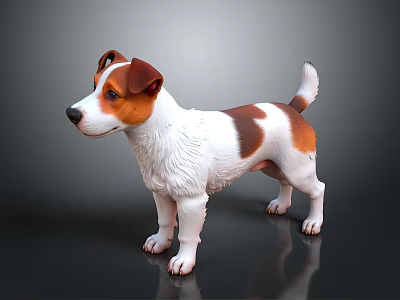 Artistic Realistic White and Brown Small Dog Sculpture Carving With Lifelike Details 3d model