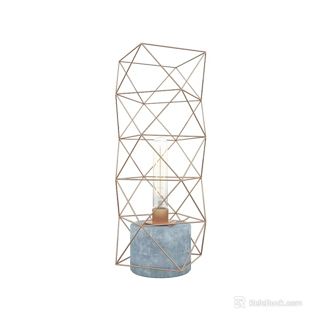 Geometric Brass Metal Floor Lamp With Concrete Base And Edison Bulb 3d model 