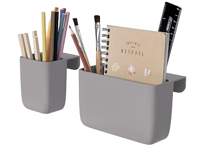 Wall Mounted Storage Organizer With Colored Pencils Brushes Notebook And Ruler 3d model