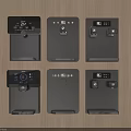 Six Modern Kitchen Appliances With Sleek Gray And Black Design Arranged Neatly On Wooden Surface