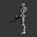 Sci Fi Warrior In Blue Armor Holding Rifle And Standing In Futuristic Pose 3d model