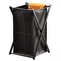 Black Modern Foldable Leather Storage Rack With Orange Towel Three Views 3d model