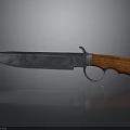 Vintage Combat Knife With Worn Metal Blade Wooden Handle And Metal Ring On Reflective Surface