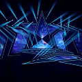 Stunning Stage Design With Dark Blue Background Geometric Stars Glowing Lines And Starry Sky Patterns
