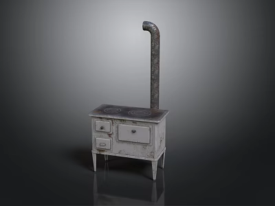 Vintage Stove Cabinet With White Drawers And Metal Chimney Design 3d model