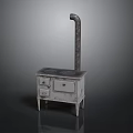 Vintage Stove Cabinet With White Drawers And Metal Chimney Design