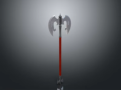 Medieval Battle Axe With Red Handle And Metallic Double Blades Design 3d model