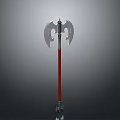Medieval Battle Axe With Red Handle And Metallic Double Blades Design