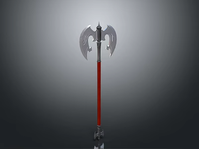 Medieval Battle Axe With Red Handle And Metallic Double Blades Design 3d model