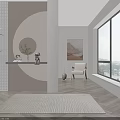 Modern Entryway Hallway Interior Design With Circular Mirror Plants And Large Windows