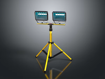 Portable Work Lighting Fixture Set With Two Green Screen Lamps On Yellow Tripod Stand 3d model