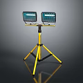 Portable Work Lighting Fixture Set With Two Green Screen Lamps On Yellow Tripod Stand