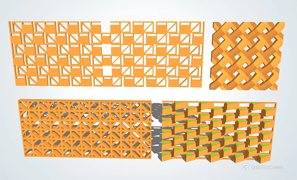Orange Feature Wall With Geometric Perforated Patterns And Woven Texture Design 3d model