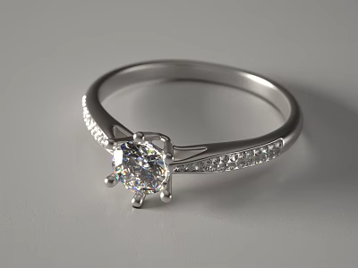 Elegant Silver Diamond Ring With Central Sparkling Gem And Side Stones 3d model