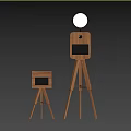 Two Modern Wooden Tripod Stands with Storage Box and Round Mirror for Home Decor