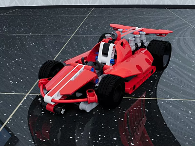 Red Electric Toy Racing Car With Building Blocks Large Wheels Cockpit And Rear Wing Design 3d model