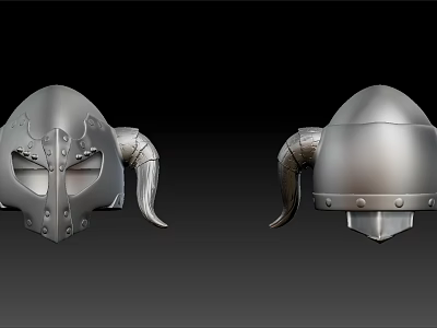 Silver Horned Helmet with Decorative Metal Accents Medieval Style Armor Headwear for Cosplay 3d model