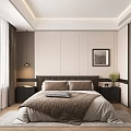 Modern Minimalist Bedroom Interior With King Bed Nightstands Framed Picture And Ceiling Light Strips