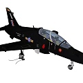 Black Military Two Seater Fighter Jet With Landing Gear And Insignia On Ground