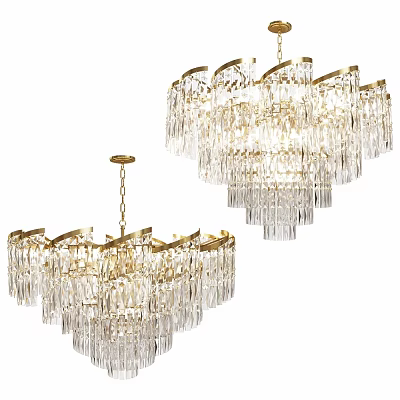 Elegant Modern Crystal Ceiling Light With Gold Frame And Layered Chandelier Design 3d model