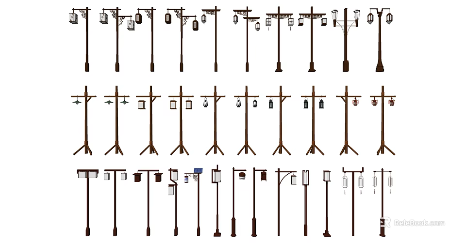 Outdoor Lights Various Styles and Pole Designs for Garden Street and Yard 3d model 