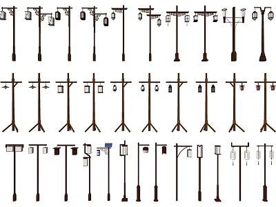 Outdoor Lights Various Styles and Pole Designs for Garden Street and Yard 3d model