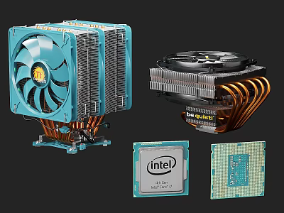 High Performance Intel CPU Cooler With Core i7 Chip Heat Pipes And Fan 3d model