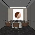 Modern Elegant Private Dining Room With Round Table Beige Chairs Marble Floor Circular Decor 3d model