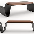 Minimalist Modern Footstool With Black Metal Frame And Brown Leather Cushion
