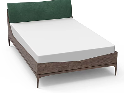 Stylish Double Bed With Green Upholstered Headboard Wooden Frame And White Mattress 3d model