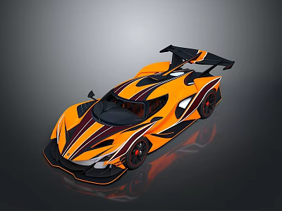 Orange Supercar With Black Stripes Rear Wing And Aerodynamic Exterior Design 3d model