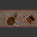 Living Room Interior With Brown Leather Sofa Armchair Rug Side Table Vase And Small Stool
