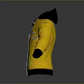 Stylish Yellow Jacket With Black Hood Cuffs White Striped Sleeves Green Logo And Zipper
