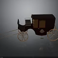 Classic Horse Carriage With Dark Wooden Body Ornate Details Spoked Wheels And Traditional Design