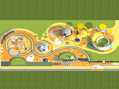 Vibrant Kids Playground Design With Colorful Structures Slides Curved Paths And Green Areas 3d model