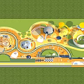 Vibrant Kids Playground Design With Colorful Structures Slides Curved Paths And Green Areas