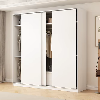 Modern sliding door wardrobe clothes hanging pole decorative painting wardrobe interior 3d model