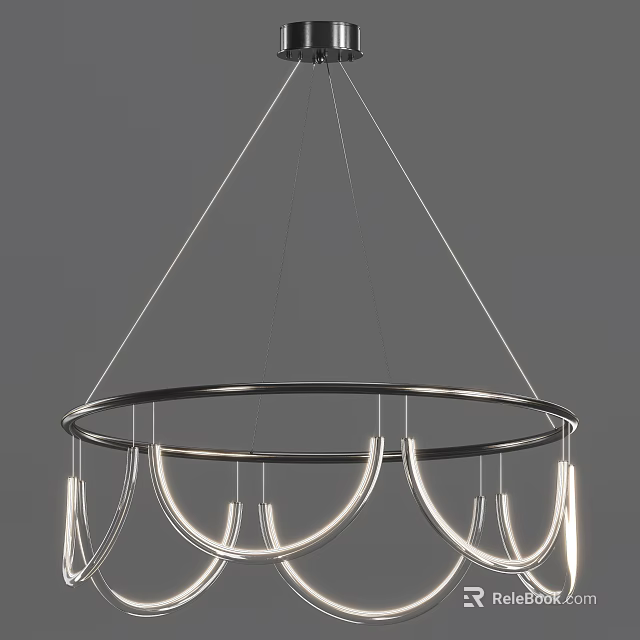Modern Suspended Circular Chandelier With Illuminated Rings And Metal Frame Design 3d model 