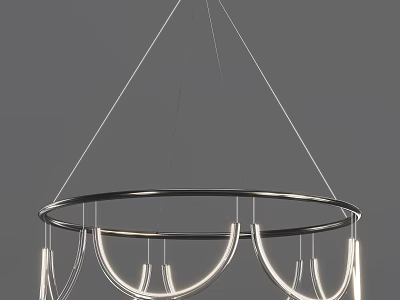 Modern Suspended Circular Chandelier With Illuminated Rings And Metal Frame Design 3d model
