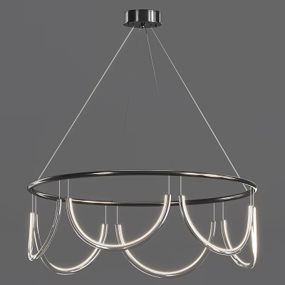 Modern Suspended Circular Chandelier With Illuminated Rings And Metal Frame Design 3d model